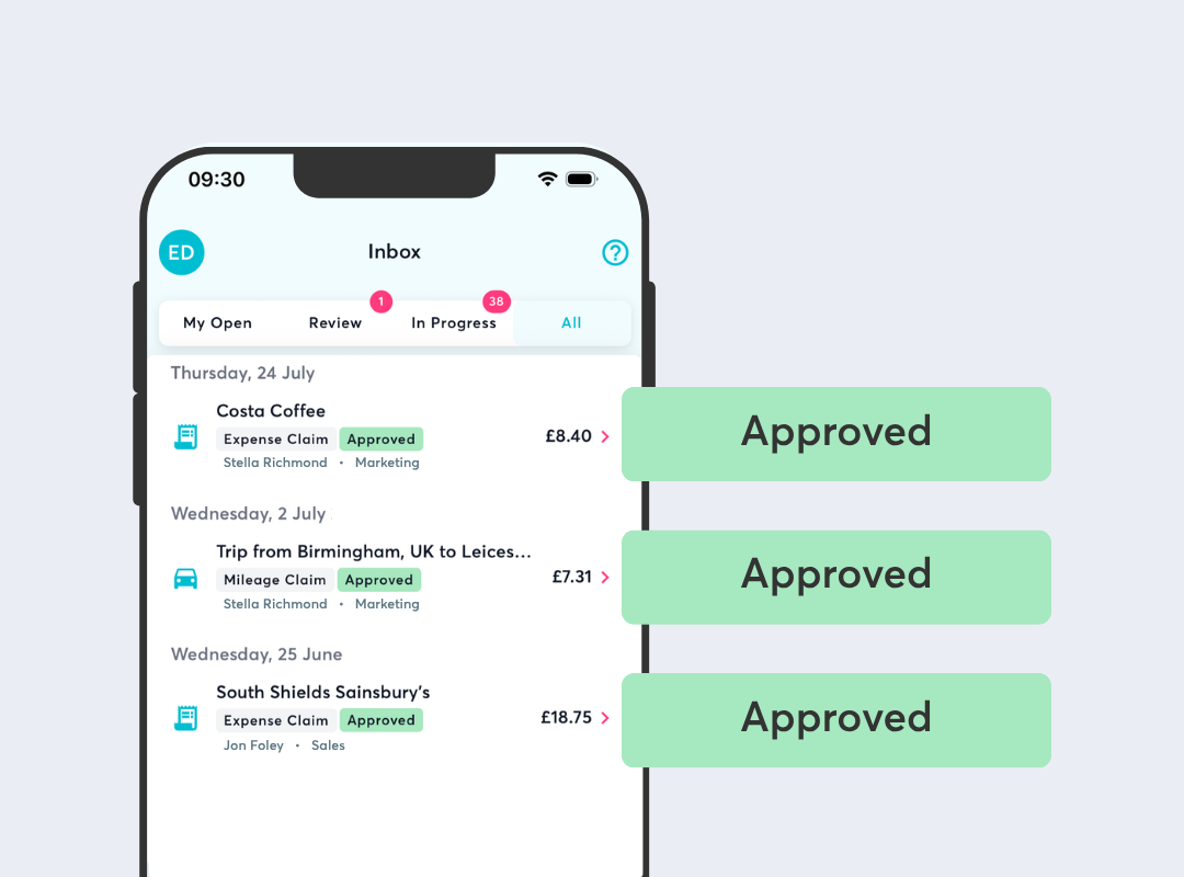 Mobile app approved expenses