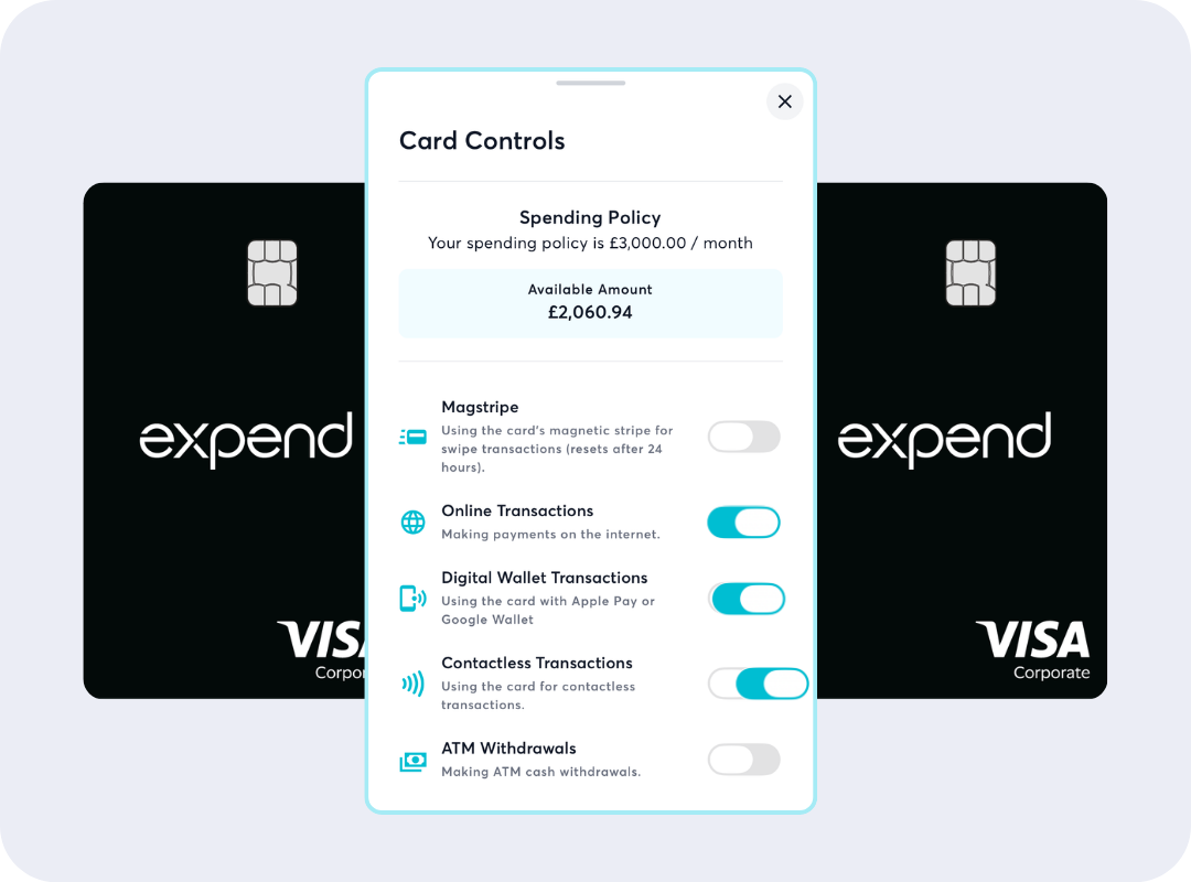 View card controls in mobile app Expend