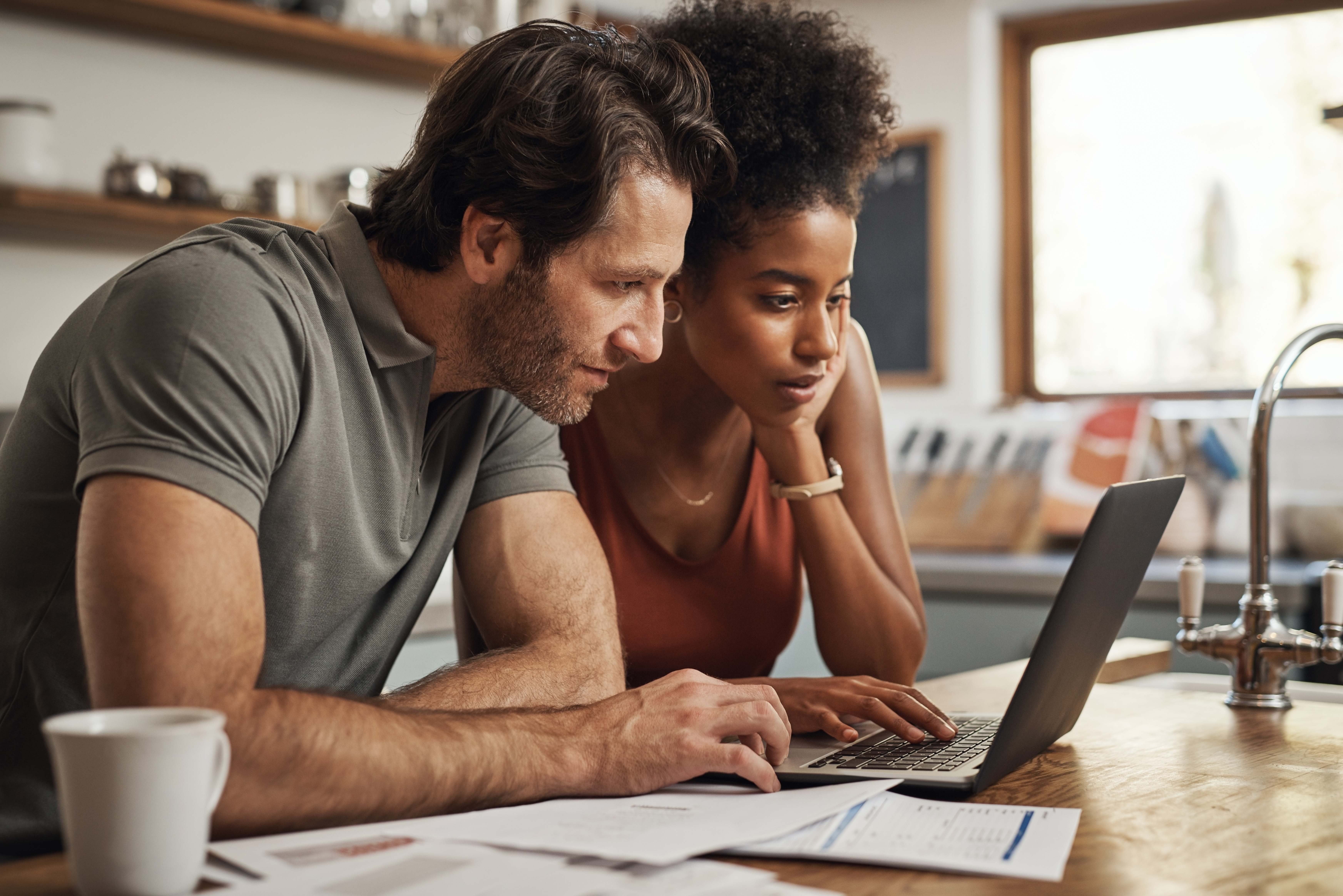 Couple looking at computer