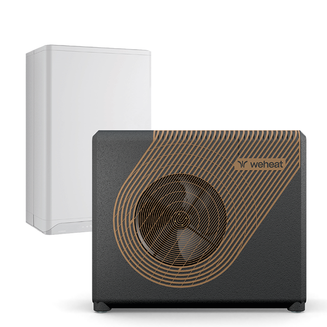 Render van weheat sparrow hybride warmtepomp met cv-ketel