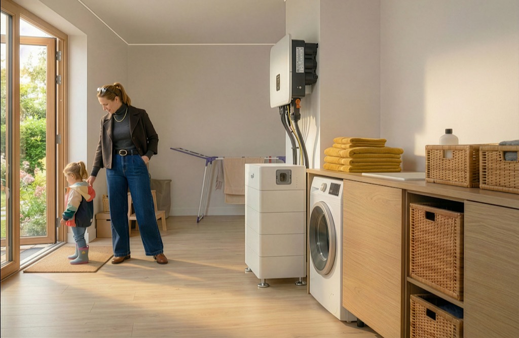 hero Fox ESS thuisbatterij vrouw kind