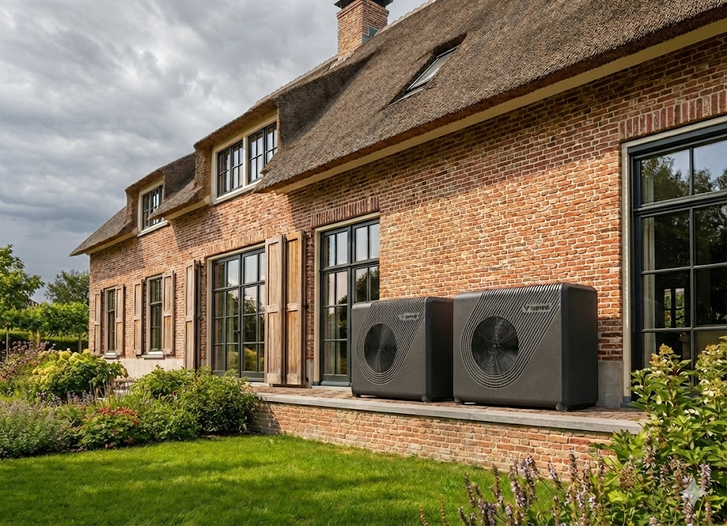 Weheat warmtepomp sparrow silver naast woonboederij ai