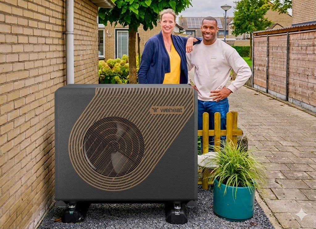 Weheat warmtepomp foto shoot hoek huis ai