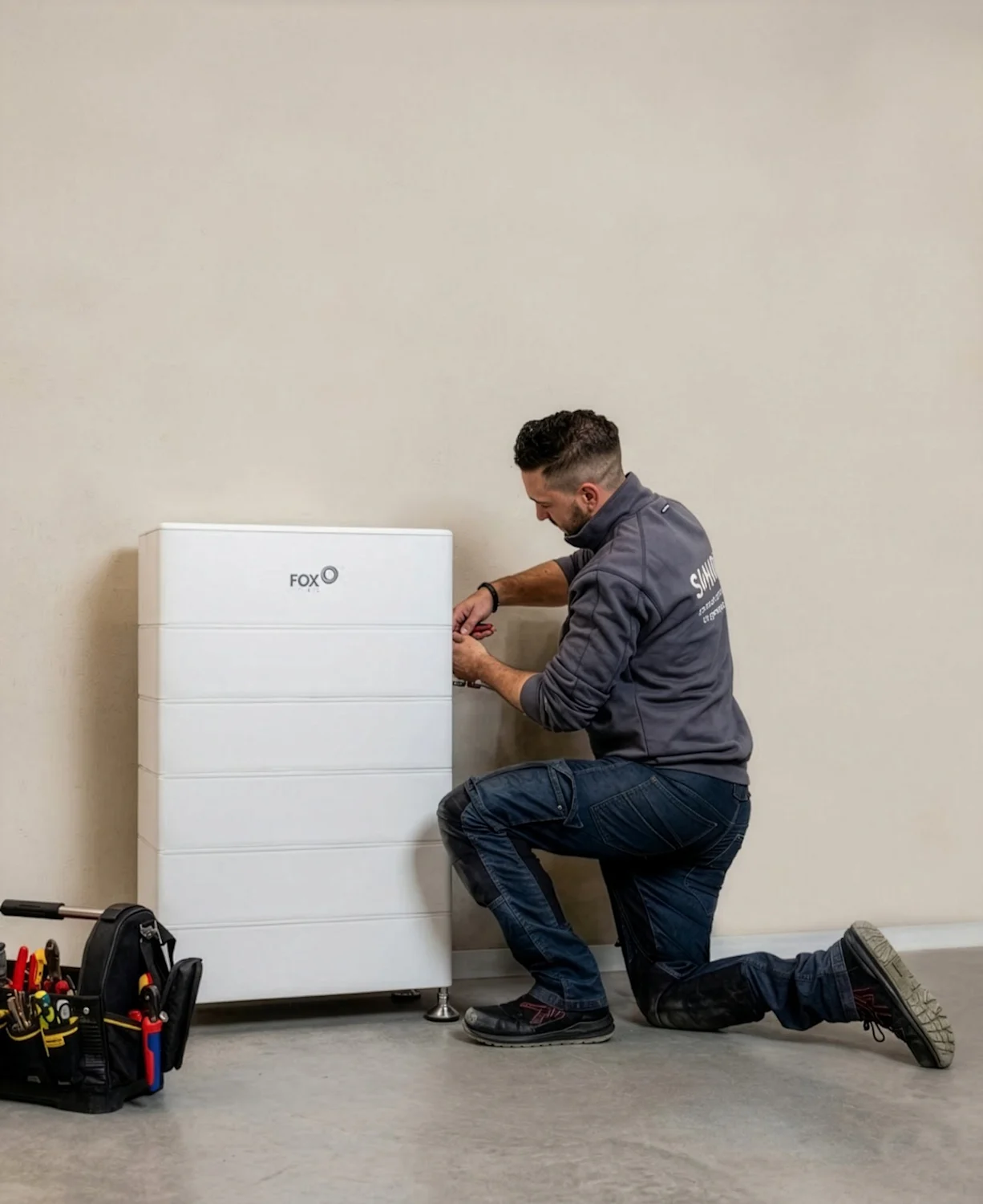 Afbeelding - Monteur op zolder sleutelen met Fox ESS thuisbtterij EQ6000 plus