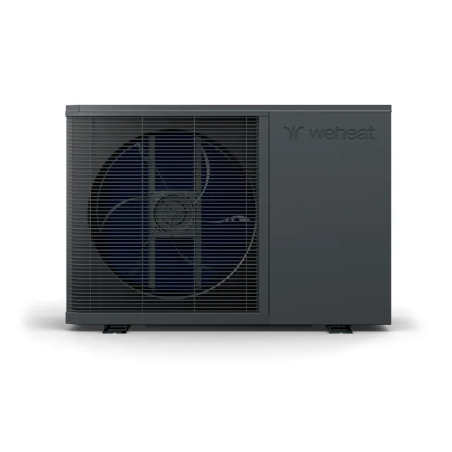 Render van de Weheat Flint in een zwarte kleur met witte achtergrond warmtepomp hybride of all-electric