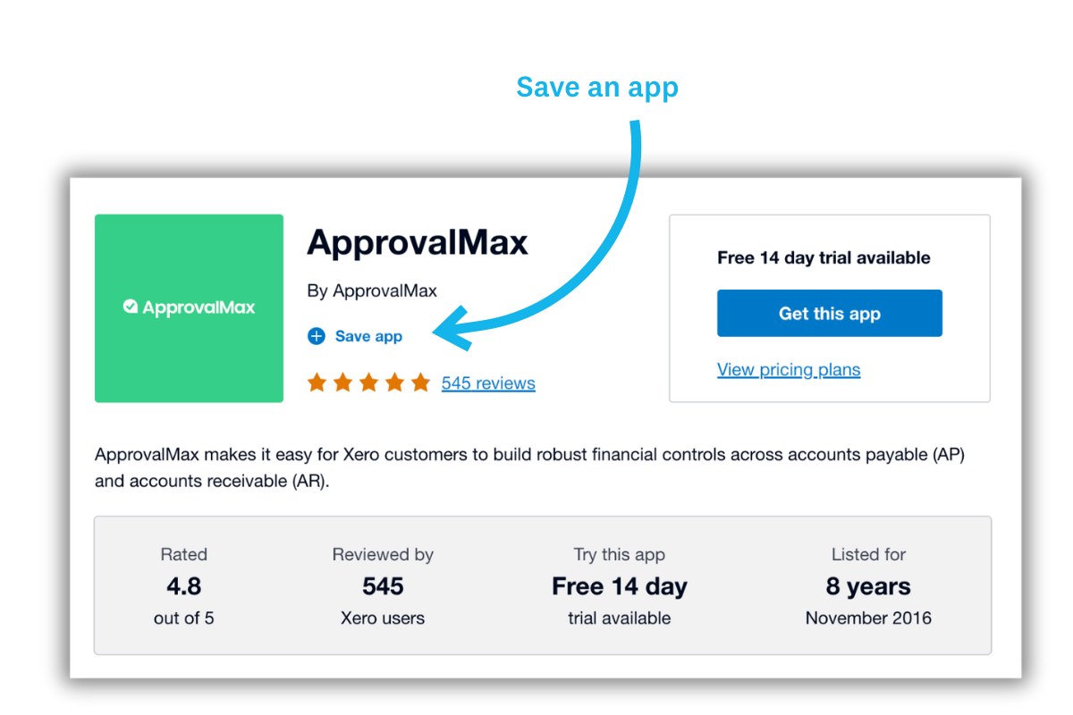Save an app - Xero App Store