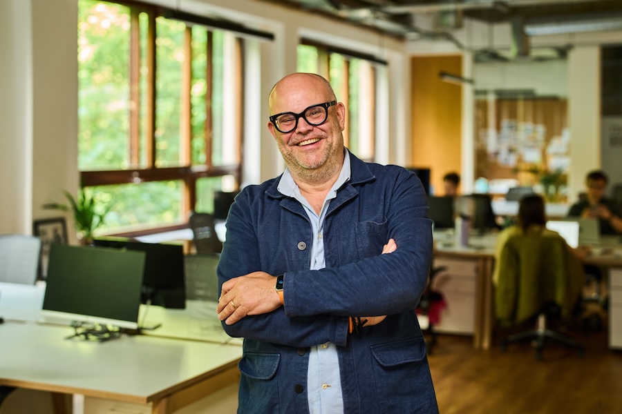 David, Cowshed finance director, standing in the office.