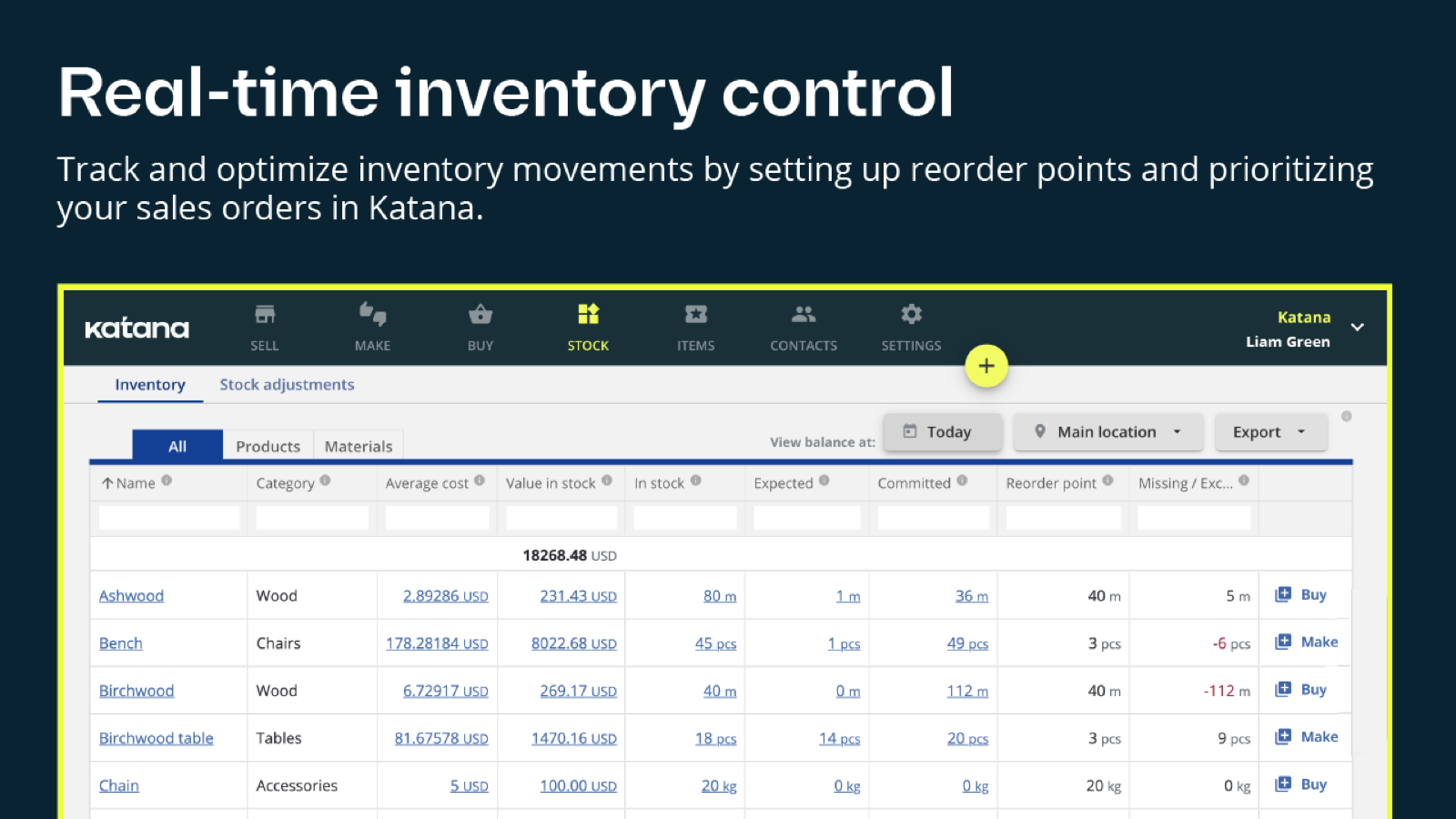 Real time inventory control and sales order management   Katana