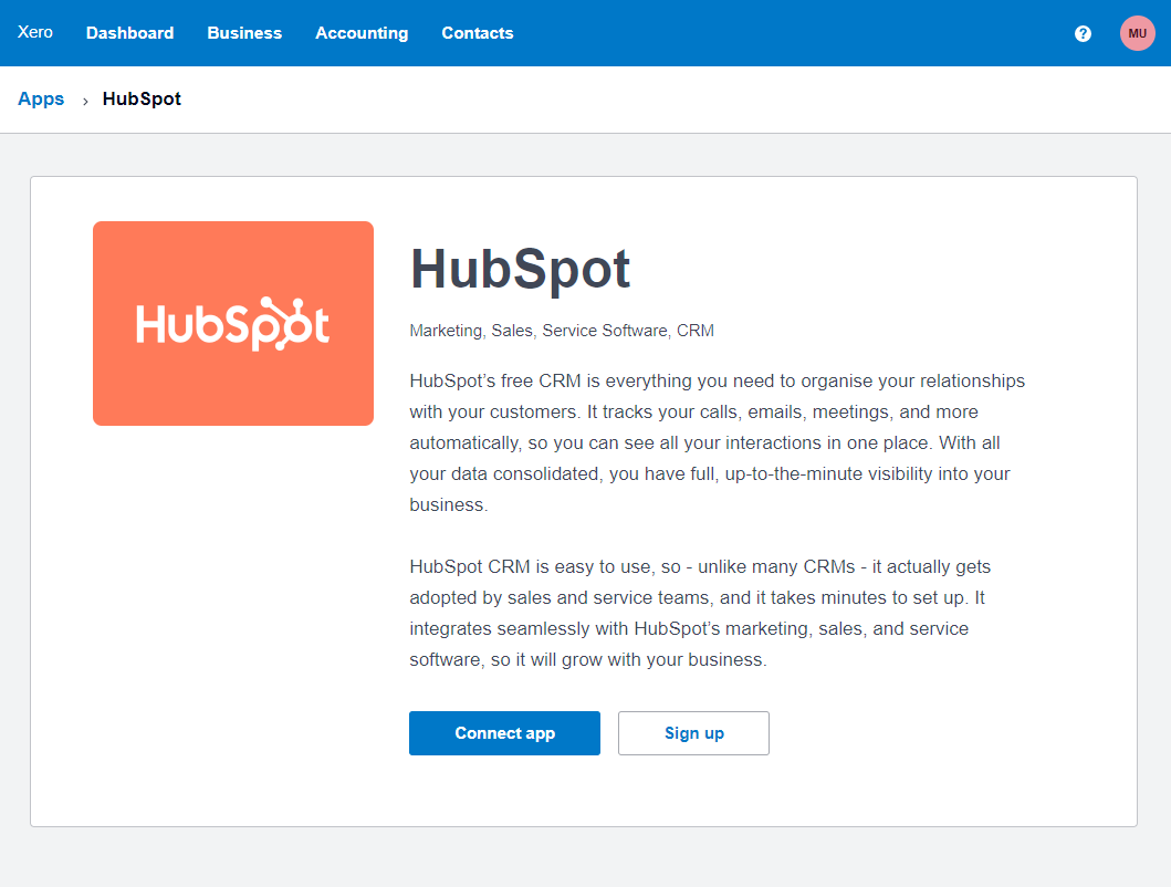 Screenshot 1 of 5 for app HubSpot CRM integration