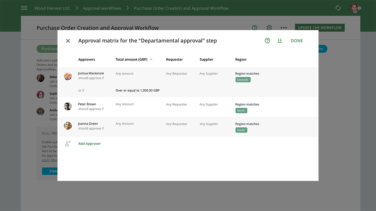 3 ApprovalMax Approval Matrix for Departmental Approval Step