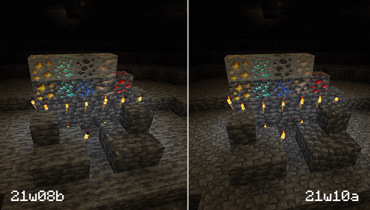 Minecraft Snapshot 21w10a texture comparison (cropped)