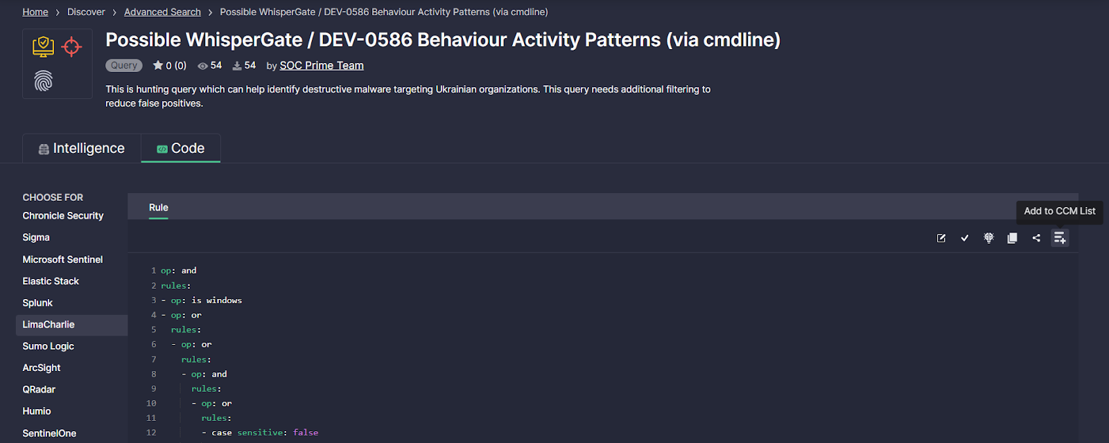 Security practitioners can add LimaCharlie Rules to the specific static Content List right from the rule page in the SOC Prime’s Platform.