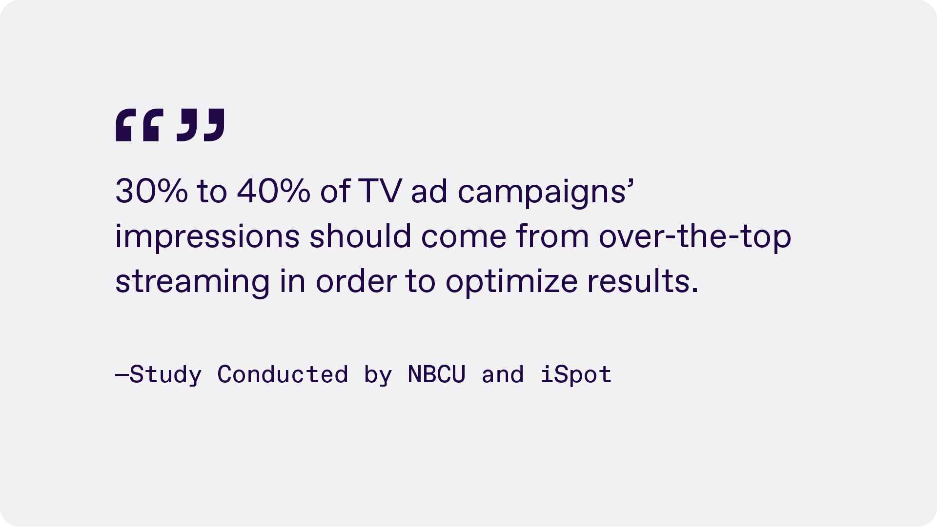 Quote reading: "30% to 40% of TV ad campaigns' impressions should come from over-the-top (OTT) advertising in order to optimize results"