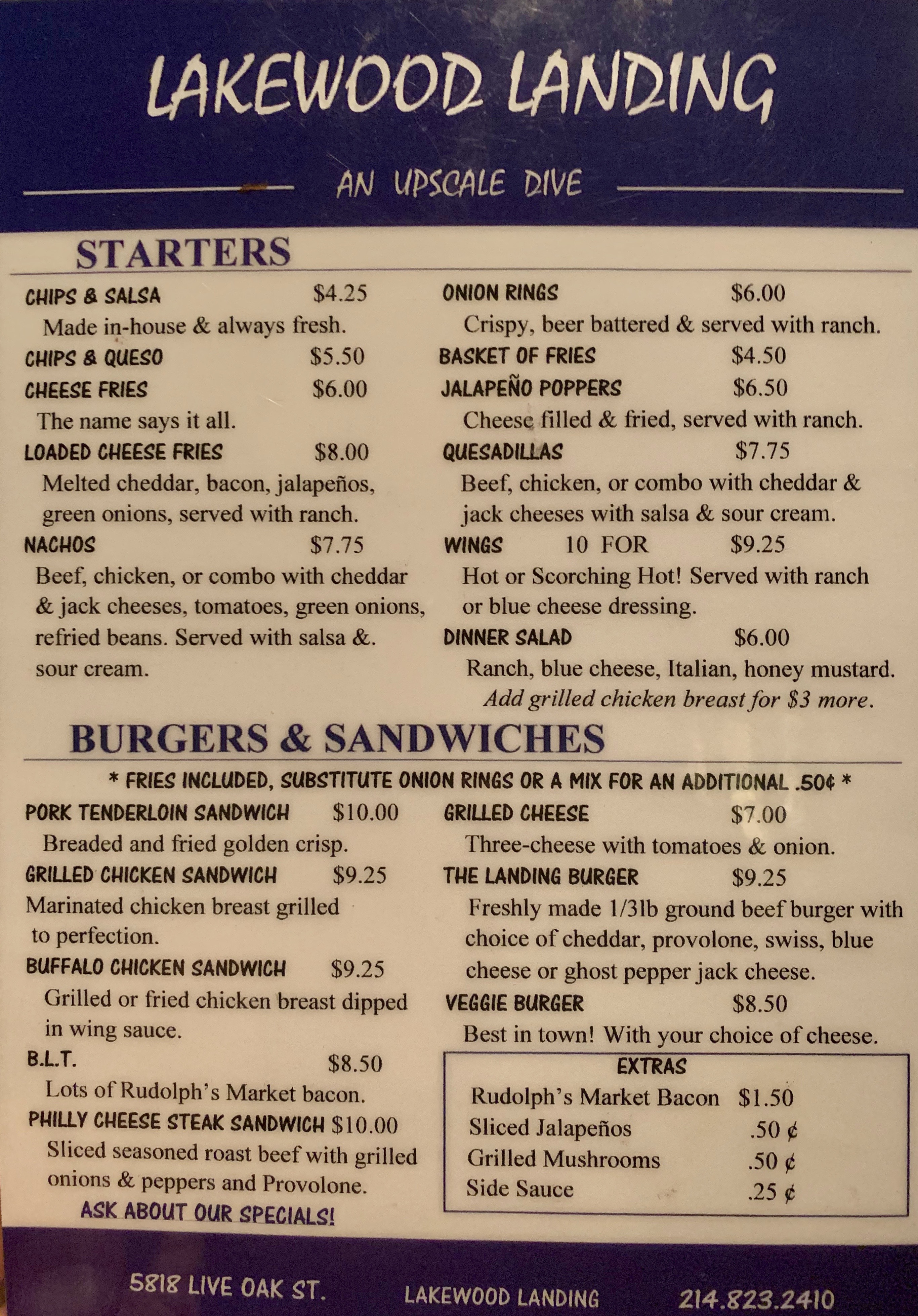 Lakewood Landing Menu