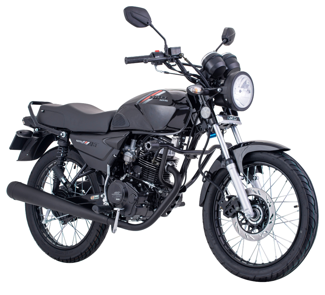 Motocicleta AKT NKD 125 en primer plano galgo Colombia