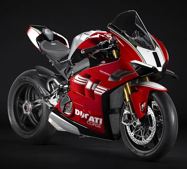 Motocicleta Ducati Panigale V4 SP2 30º Aniversario 916 en primer plano galgo México