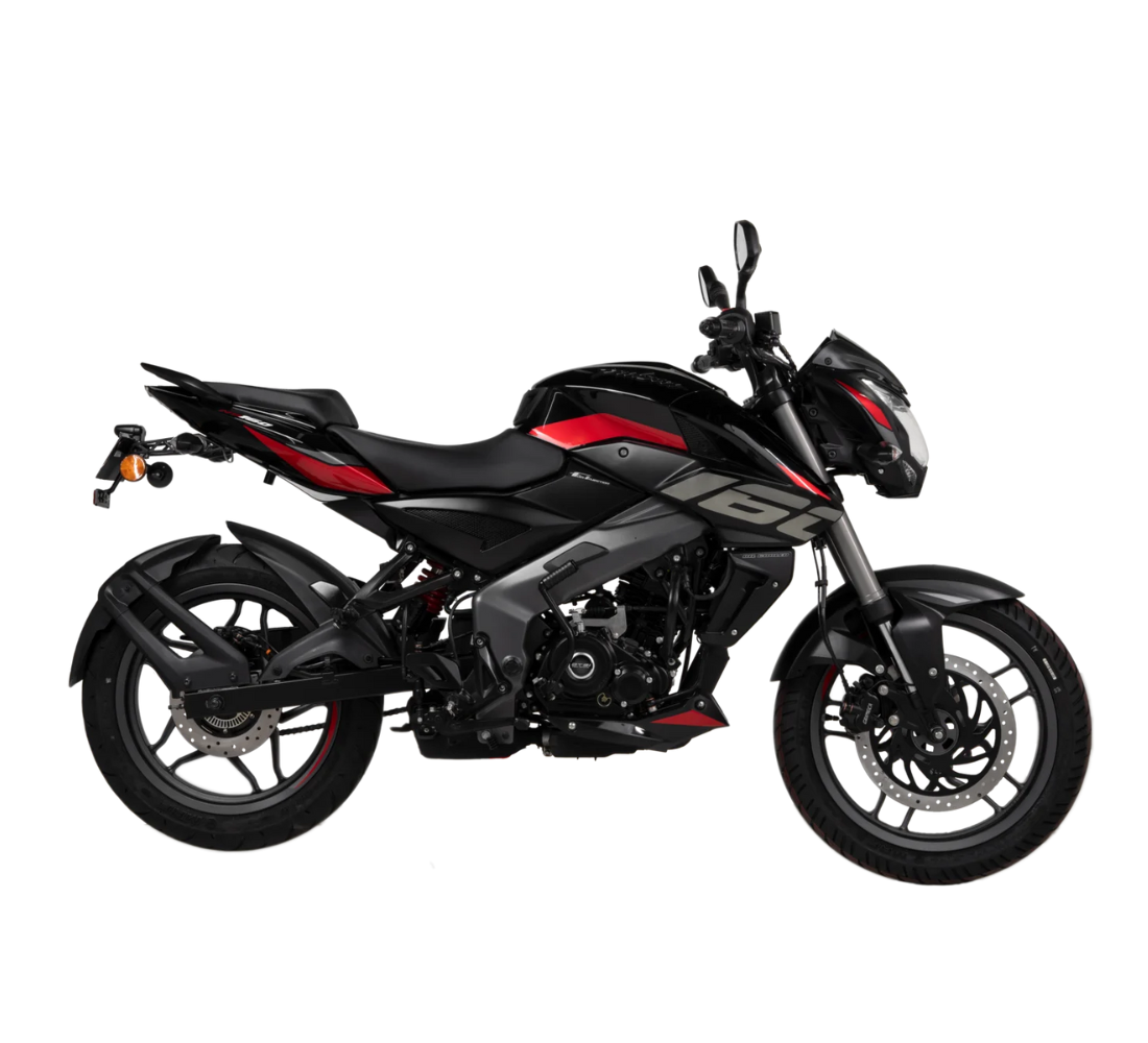 Motocicleta Bajaj Pulsar 160 NS FI UG en plano lateral galgo Colombia