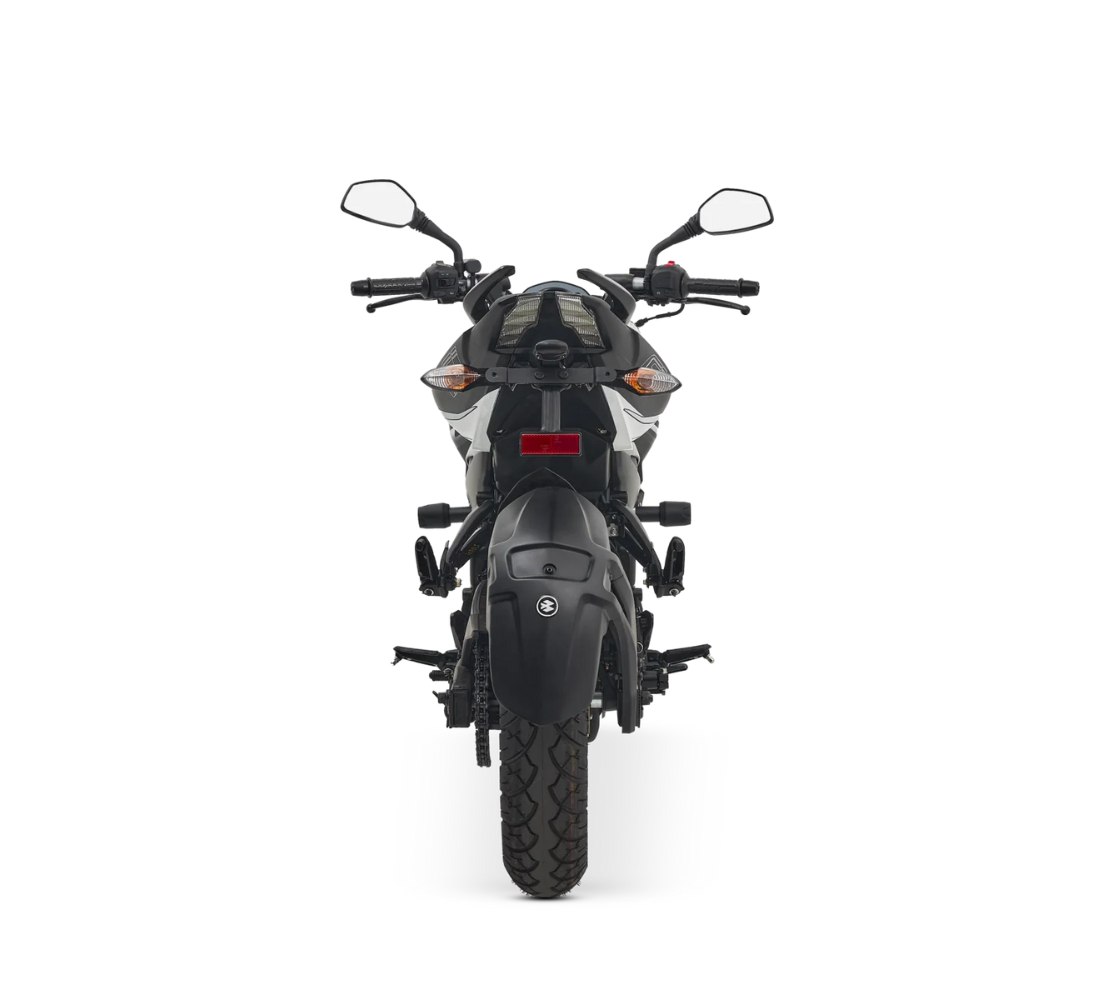 Motocicleta Bajaj Pulsar NS 200 FI en plano trasero galgo Colombia