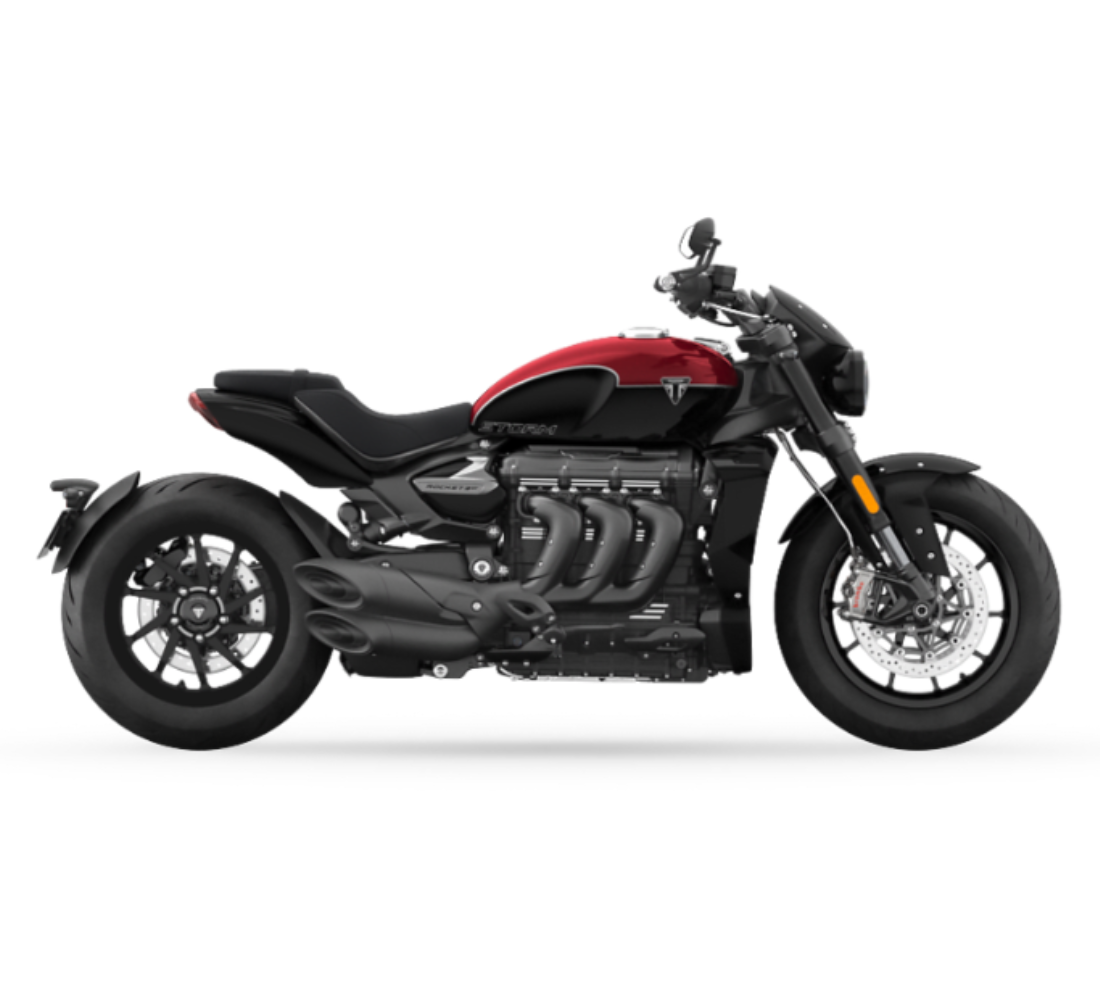 Motocicleta Triumph Rocket 3 Storm R en plano lateral galgo México