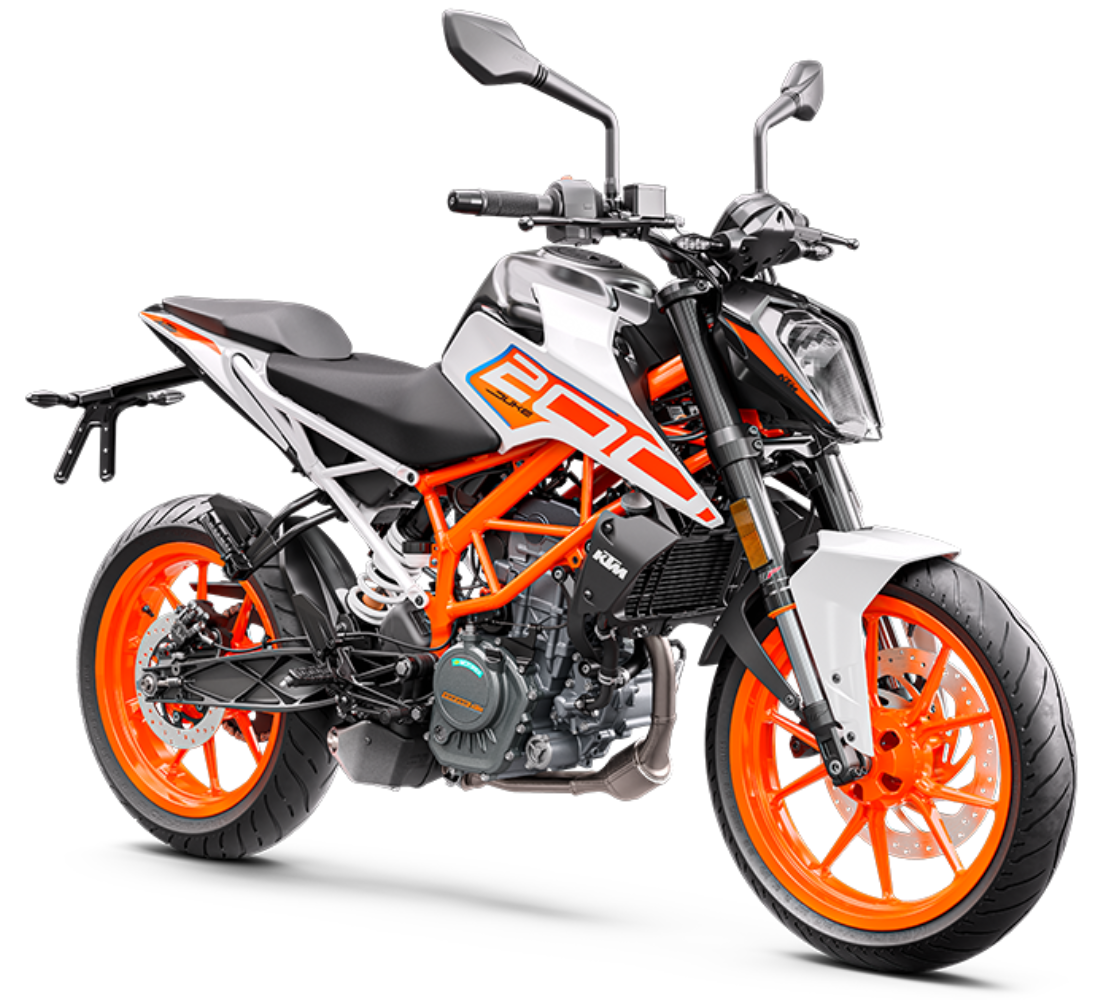 Motocicleta KTM 200 Duke Gen2 en primer plano galgo Colombia