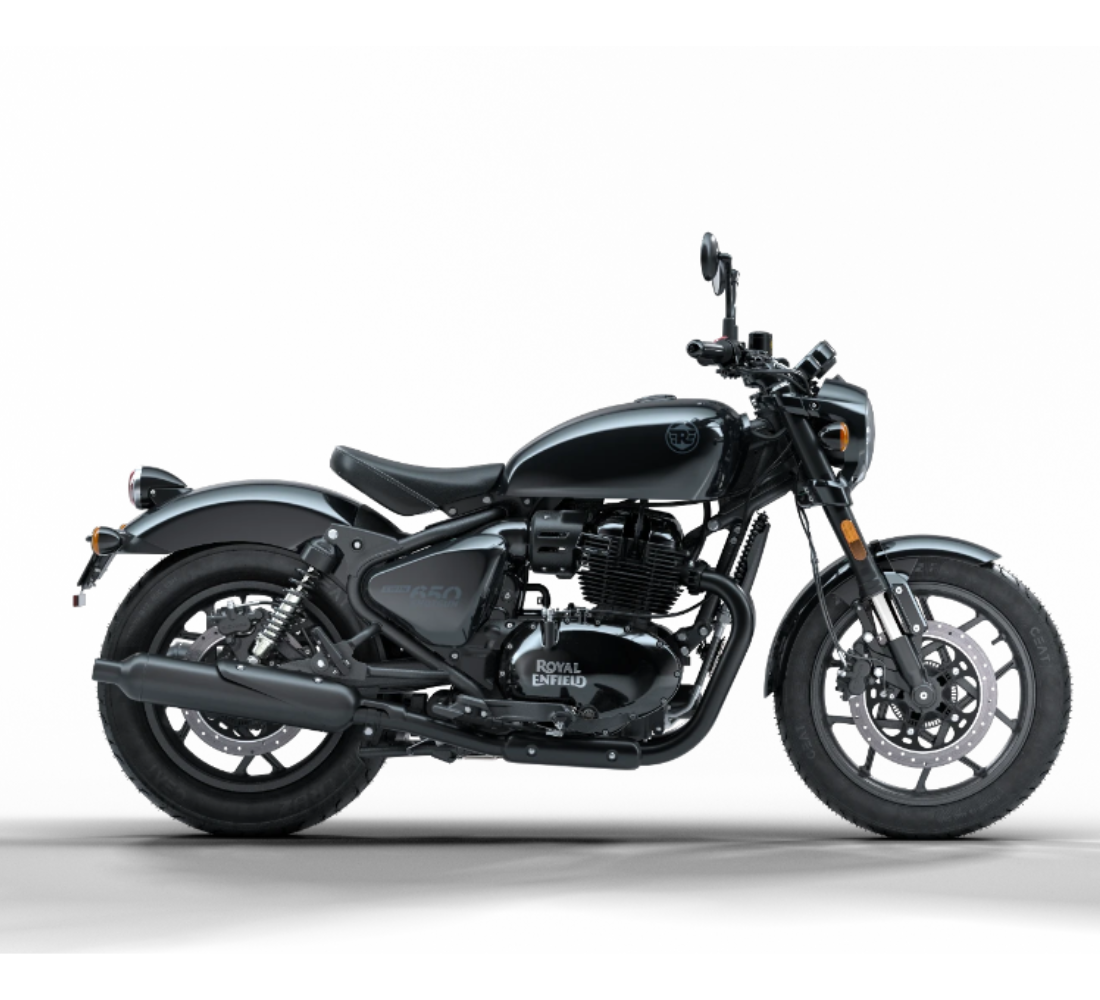 Motocicleta Royal Enfield Shotgun 650 en plano lateral galgo Colombia