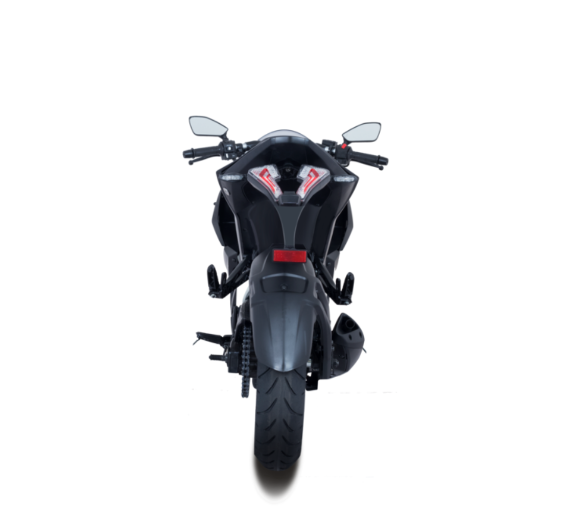 Motocicleta Bajaj Pulsar RS 200 FI ABS en plano trasero galgo Colombia