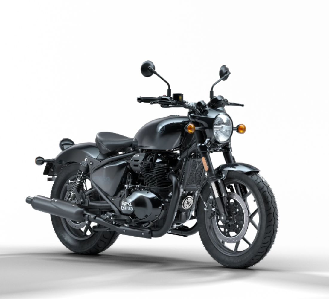 Motocicleta Royal Enfield Shotgun 650 en primer plano galgo Colombia