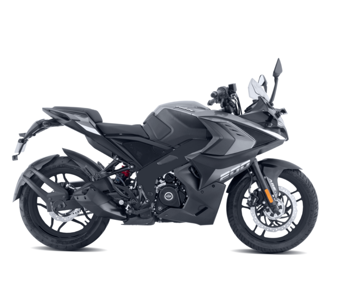 Motocicleta Bajaj Pulsar RS 200 FI ABS en plano lateral galgo Colombia