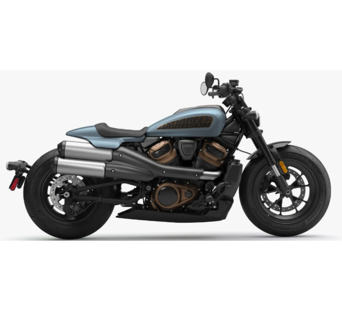 Motocicleta Harley Davidson Sportster S en plano lateral galgo México