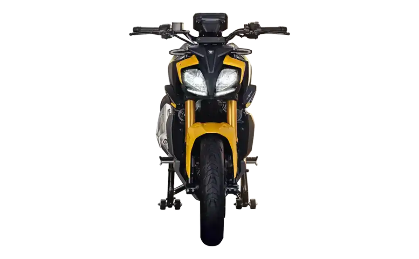 Motocicleta TVS Apache RTR 310 en plano frontal galgo Colombia