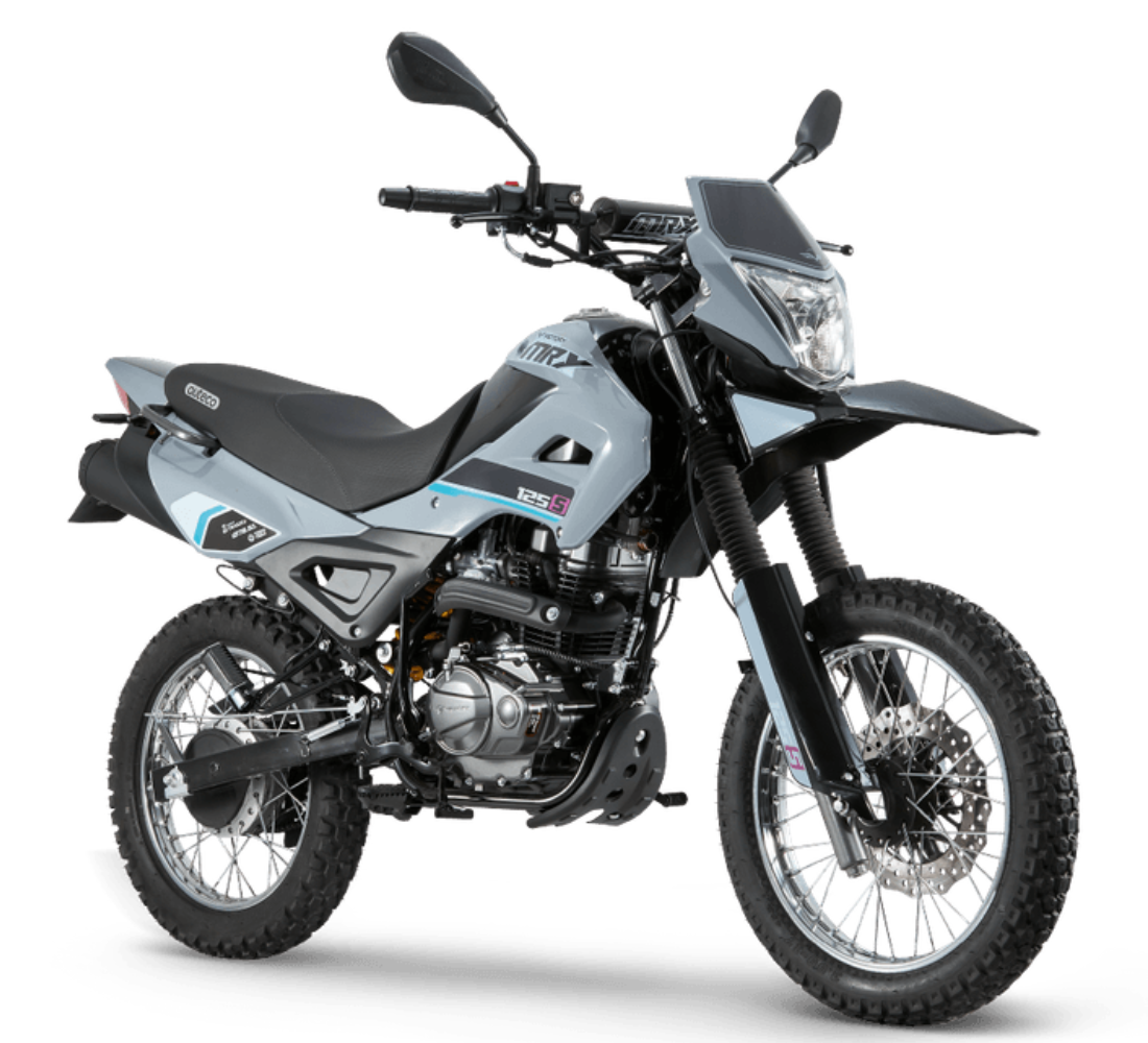 Motocicleta Victory MRX 125 S TK en primer plano galgo Colombia