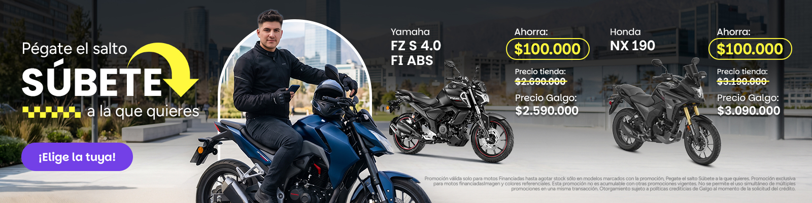 Súbete, a los mejores precios del mercado, a la moto que quieres, con las mejores ofertas en galgo, el ahorro más grande esta aquí