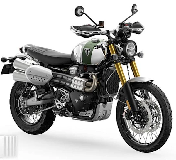 Motocicleta Triumph Scrambler 1200 XE Chrome Edition en primer plano galgo Mexico