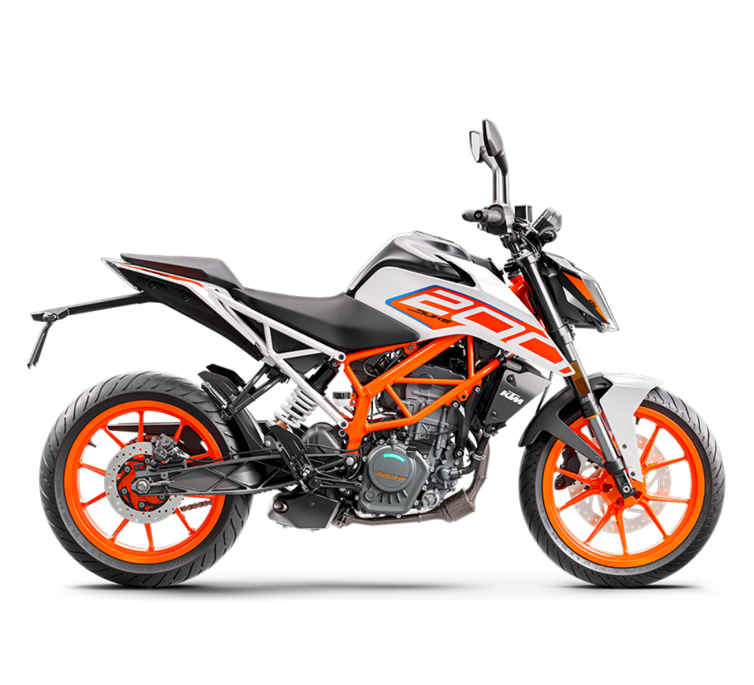 Motocicleta KTM 200 Duke Gen2 en plano lateral galgo Colombia