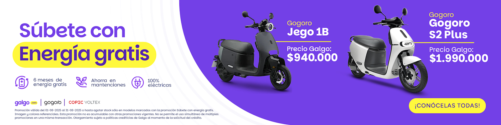La suite de Gogoro y copec voltex ahora vienen con 6 meses de energía gratis, precios y descuentos insuperables