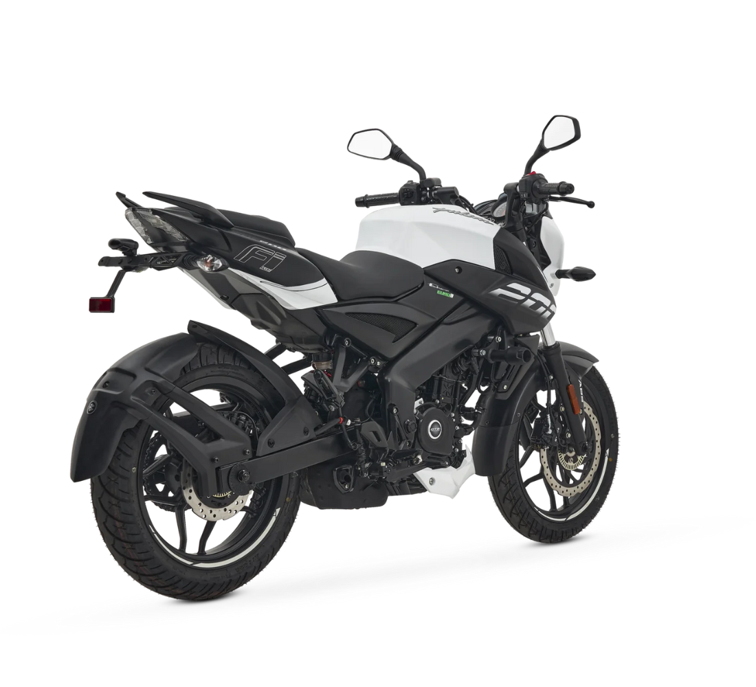 Motocicleta Bajaj Pulsar NS 200 FI en plano diagonal galgo Colombia
