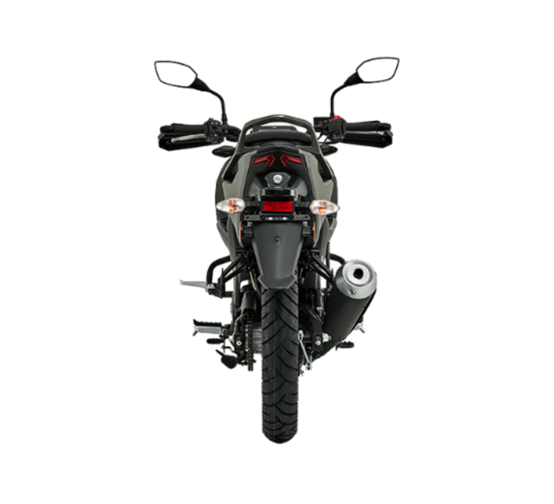 Motocicleta TVS Raider 125 Blue Racing Edition en plano trasero galgo Colombia