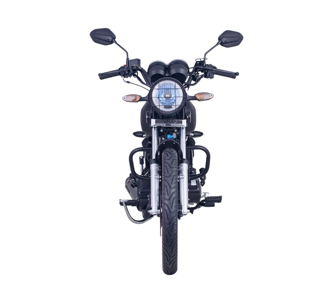 Motocicleta AKT NKD EX74 en plano frontal galgo Colombia