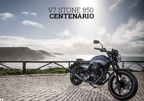 Motocicleta Moto Guzzi V7 Stone Centenario en montaña galgo México lifestyle