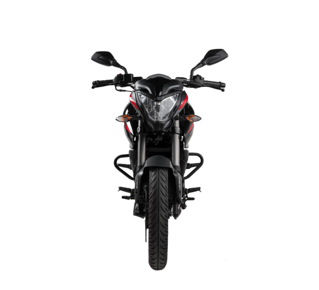 Motocicleta Bajaj Pulsar 200 NS FI UG en plano frontal galgo Colombia