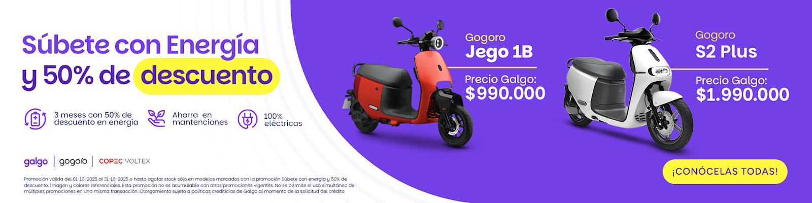 La suite de Gogoro y copec voltex ahora vienen con 3 meses de descuento del 50% en energía, precios y descuentos insuperables.