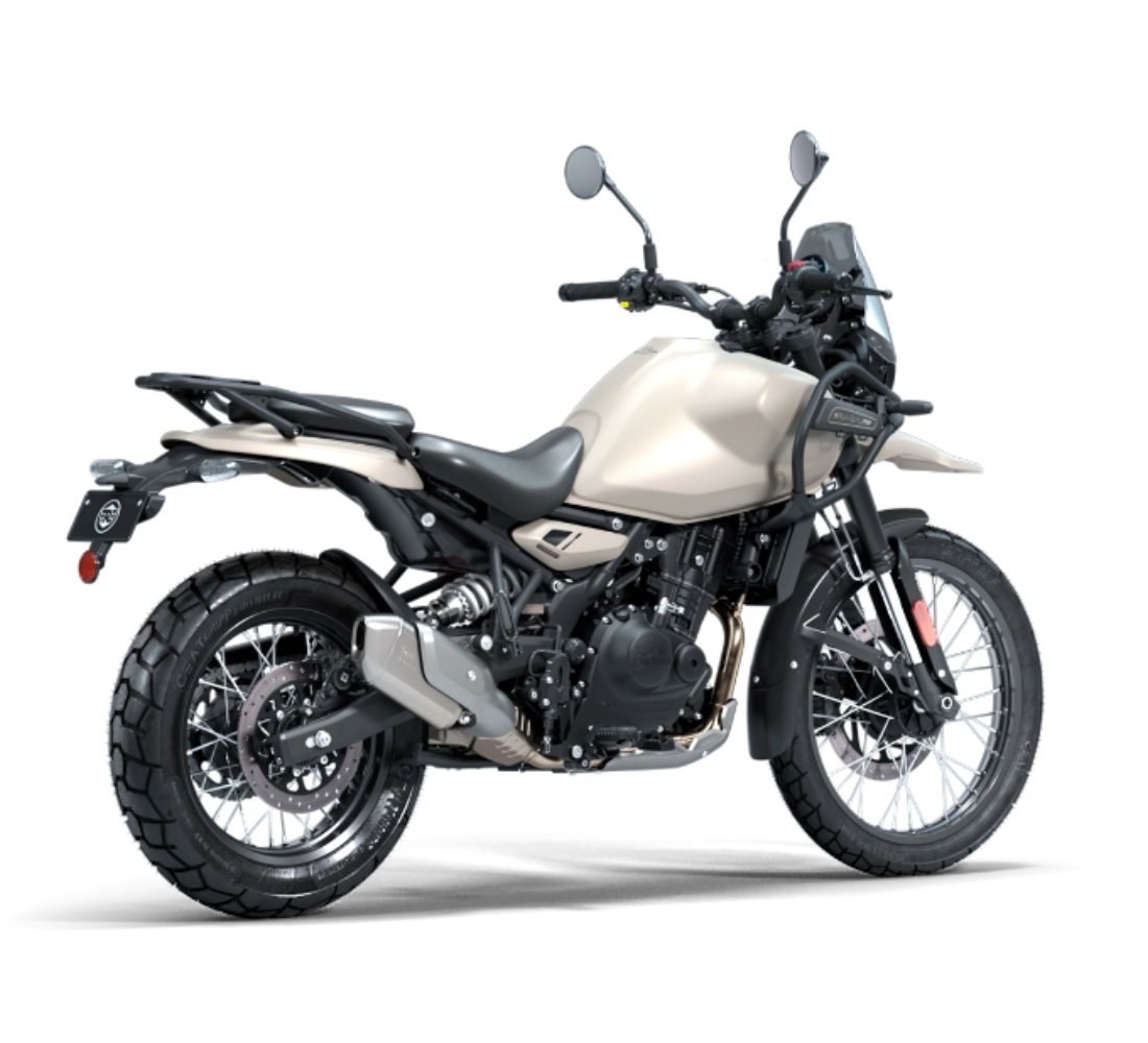 Motocicleta Royal Enfield Himalayan 450 en plano diagonal galgo Colombia