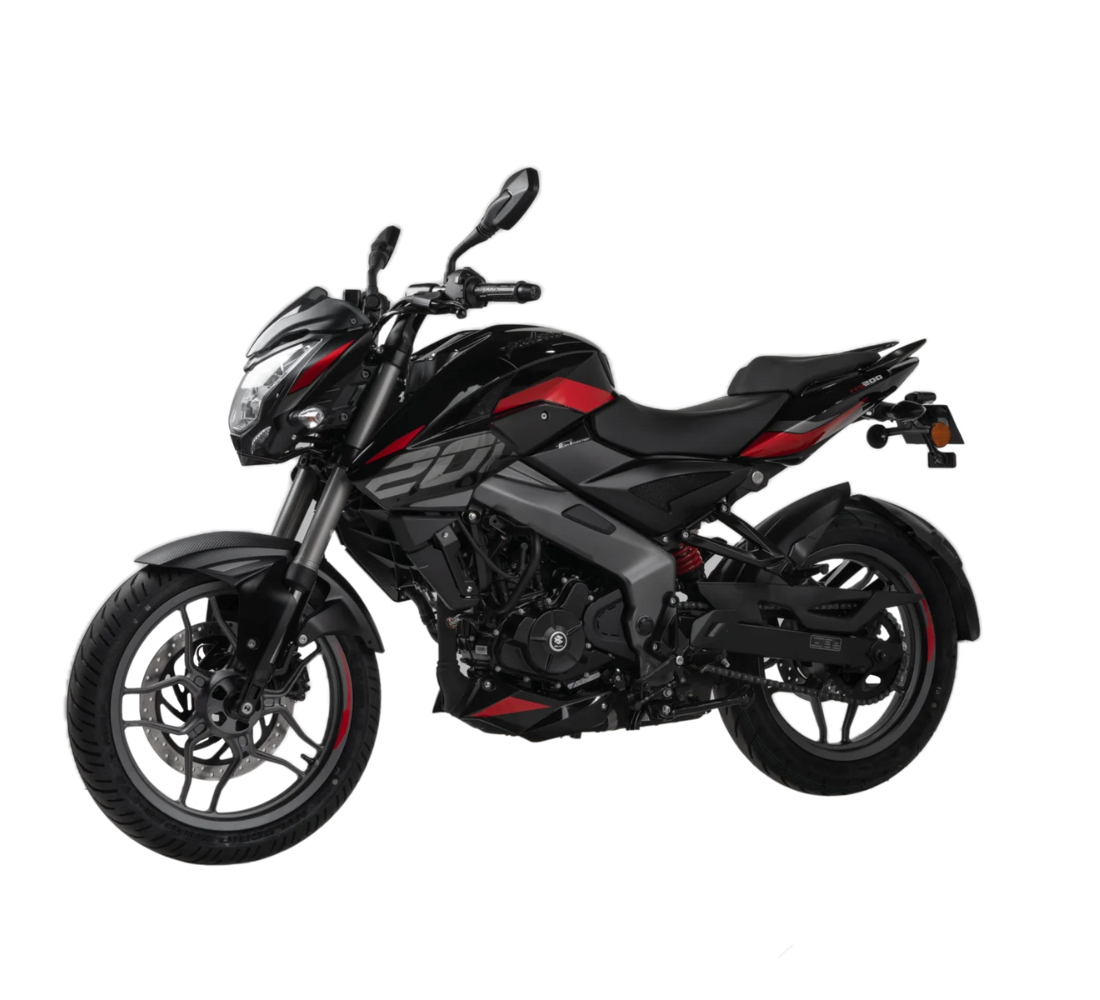 Motocicleta Bajaj Pulsar 200 NS FI UG en plano lateral galgo Colombia
