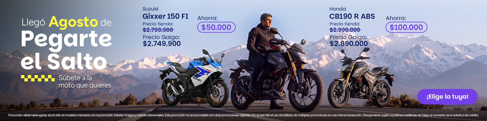 Súbete, a los mejores precios del mercado, a la moto que quieres, con las mejores ofertas en galgo, el ahorro más grande esta aquí
