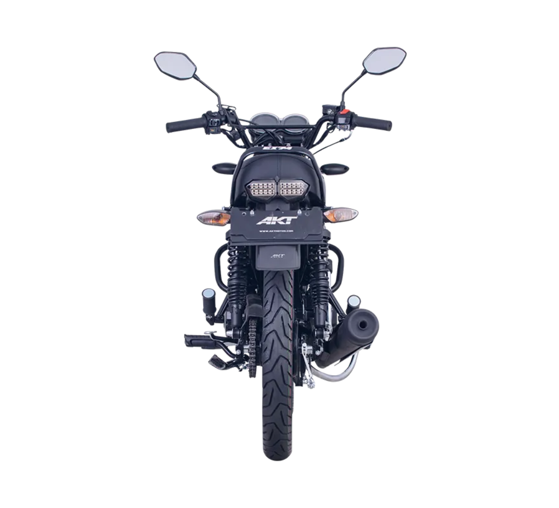 Motocicleta AKT NKD EX74 en plano trasero galgo Colombia