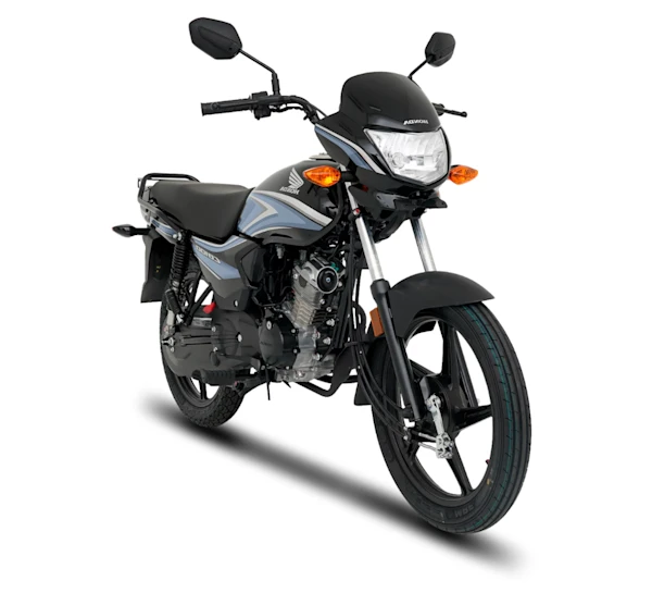 Motocicleta Honda CB 100 en plano lateral negro galgo Colombia