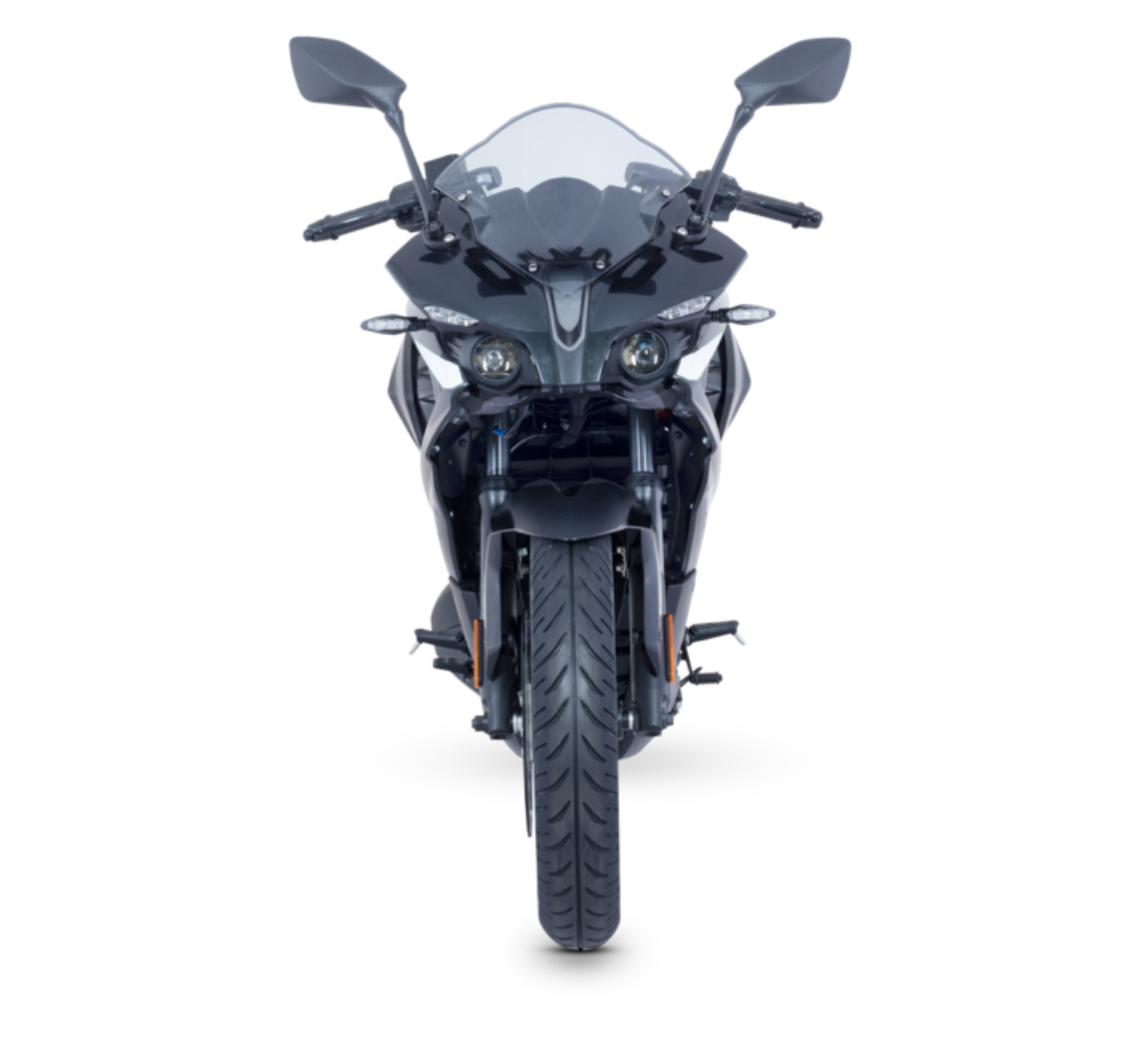Motocicleta Bajaj Pulsar RS 200 FI ABS en plano frontal galgo Colombia