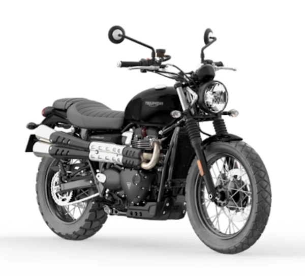 Motocicleta Triumph Scrambler 900 en primer plano galgo México