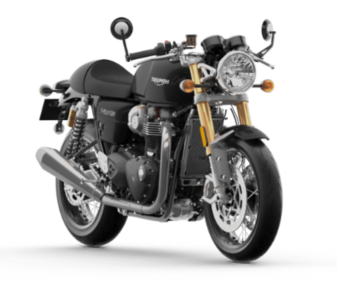 Motocicleta Triumph Thruxton RS en primer plano galgo Colombia