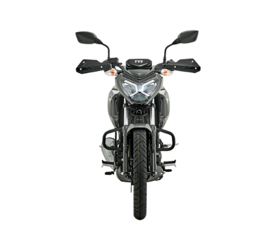 Motocicleta TVS Raider 125 Blue Racing Edition en plano frontal galgo Colombia